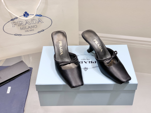 Replica Womens Shoes Prada Bow Satin Heeled Mule in Black 35 To 41 A151PP480 AA182347