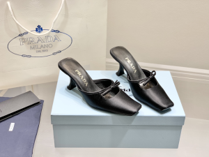 Replica Womens Shoes Prada Bow Satin Heeled Mule in Black 35 To 41 A151PP480 AA182347