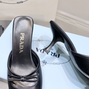 Replica Womens Shoes Prada Bow Satin Heeled Mule in Black 35 To 41 A151PP480 AA182347