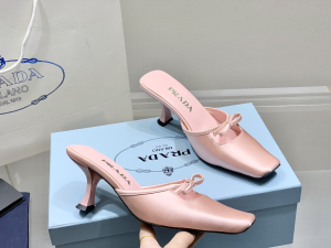 Prada Bow Satin Heeled Mule Pink 