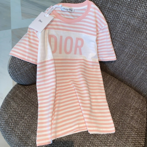 Replica Womens Clothing Dior Pink White Stripes Cotton T Shirt SML A154PP280 AA182666