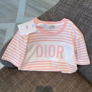 Replica Womens Clothing Dior Pink White Stripes Cotton T Shirt SML A154PP280 AA182666