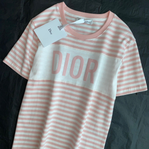 Replica Womens Clothing Dior Pink White Stripes Cotton T Shirt SML A154PP280 AA182666
