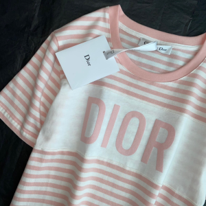 Replica Womens Clothing Dior Pink White Stripes Cotton T Shirt SML A154PP280 AA182666