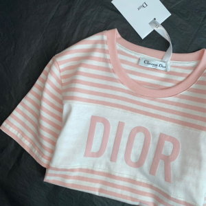 Replica Womens Clothing Dior Pink White Stripes Cotton T Shirt SML A154PP280 AA182666