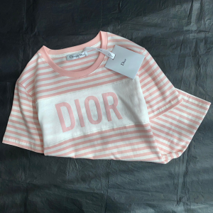 Replica Womens Clothing Dior Pink White Stripes Cotton T Shirt SML A154PP280 AA182666