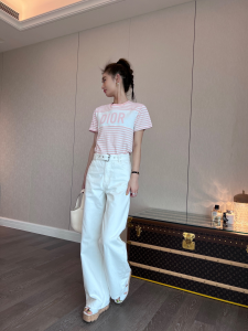 Replica Womens Clothing Dior Pink White Stripes Cotton T Shirt SML A154PP280 AA182666