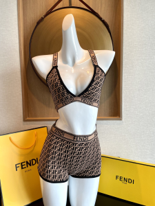 Fendi FF Logo Swimsuit Bikini Browm 