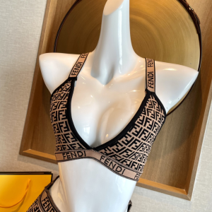 Replica Womens Clothing Fendi FF Logo Swimsuit Bikini Browm SML A123PP180 AA182541