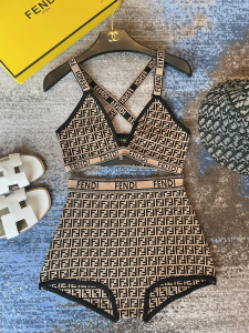 Replica Womens Clothing Fendi FF Logo Swimsuit Bikini Browm SML A123PP180 AA182541
