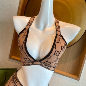 Replica Womens Clothing Gucci GG Logo Swimsuit Bikini Browm SML A123PP180 AA182542
