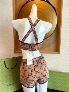 Replica Womens Clothing Gucci GG Logo Swimsuit Bikini Browm SML A123PP180 AA182542