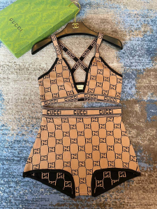 Replica Womens Clothing Gucci GG Logo Swimsuit Bikini Browm SML A123PP180 AA182542