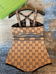 Replica Womens Clothing Gucci GG Logo Swimsuit Bikini Browm SML A123PP180 AA182542