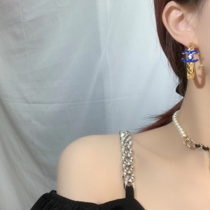 Replica Womens Jewelry Chanel Gold Blue CC Earrings AB8368 A39PP130 AA182480