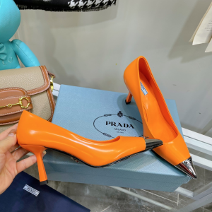Prada Orange Brushed Leather Pumps 80MM 