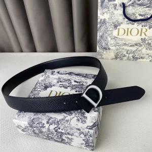Replica Womens Belts Dior 2022 D Buckle Black Leather Belt 35MM A175PP240 AA183060
