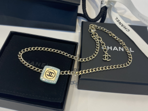 Chanel Gold Green Black Crystal Chain Necklace 