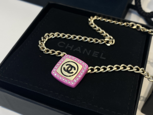Replica Womens Jewelry Chanel Gold Pink Black Crystal Chain Necklace A39PP140 AA182902