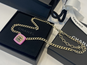 Replica Womens Jewelry Chanel Gold Pink Black Crystal Chain Necklace A39PP140 AA182902