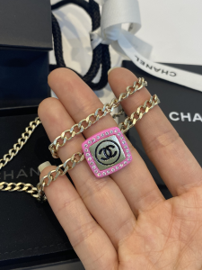Replica Womens Jewelry Chanel Gold Pink Black Crystal Chain Necklace A39PP140 AA182902
