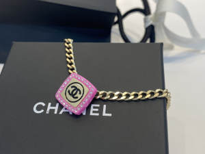 Replica Womens Jewelry Chanel Gold Pink Black Crystal Chain Necklace A39PP140 AA182902