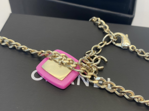 Replica Womens Jewelry Chanel Gold Pink Black Crystal Chain Necklace A39PP140 AA182902