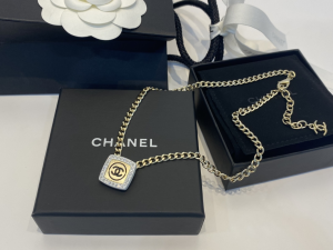 Chanel Gold White Black Crystal Chain Necklace 