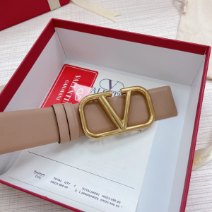 Replica Womens Belts Valentino Vlogo Leather Belt in Beige 40MM A175PP240 AA183362