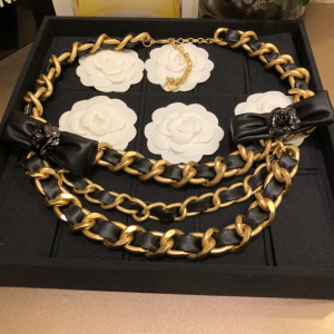 Chanel Black Bow Leather Chain Belt 