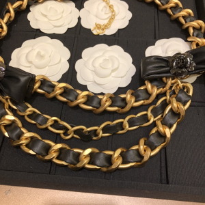 Replica Womens Belts Chanel Black Bow Leather Chain Belt A152PP380 AA183342