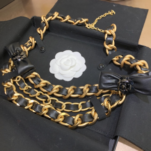 Replica Womens Belts Chanel Black Bow Leather Chain Belt A152PP380 AA183342