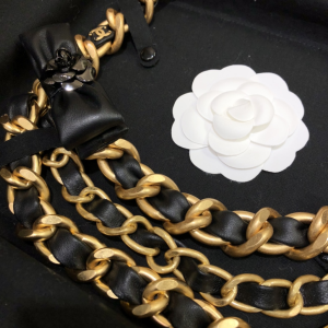 Replica Womens Belts Chanel Black Bow Leather Chain Belt A152PP380 AA183342