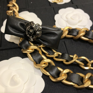 Replica Womens Belts Chanel Black Bow Leather Chain Belt A152PP380 AA183342