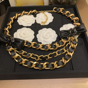 Replica Womens Belts Chanel Black Bow Leather Chain Belt A152PP380 AA183342