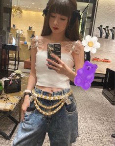 Replica Womens Belts Chanel White Bow Leather Chain Belt A152PP380 AA183341