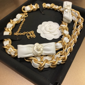 Replica Womens Belts Chanel White Bow Leather Chain Belt A152PP380 AA183341