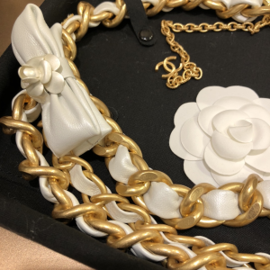 Replica Womens Belts Chanel White Bow Leather Chain Belt A152PP380 AA183341