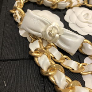 Replica Womens Belts Chanel White Bow Leather Chain Belt A152PP380 AA183341