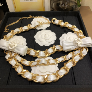 Replica Womens Belts Chanel White Bow Leather Chain Belt A152PP380 AA183341