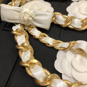 Replica Womens Belts Chanel White Bow Leather Chain Belt A152PP380 AA183341