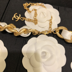 Replica Womens Belts Chanel White Bow Leather Chain Belt A152PP380 AA183341