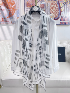 Chanel 2022 Printed Silk Scarf White