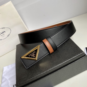Prada Triangle Logo Black Leather Belt 35MM 