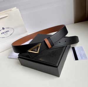 Replica Womens Belts Prada Triangle Logo Black Leather Belt 35MM A175PP240 AA183791