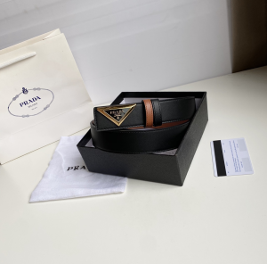 Replica Womens Belts Prada Triangle Logo Black Leather Belt 35MM A175PP240 AA183791