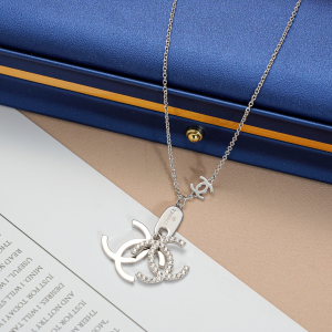 Chanel CC Logo Pendant Necklaces Silver 