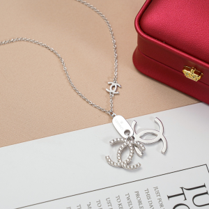 Replica Womens Jewelry Chanel CC Logo Pendant Necklaces Silver A152PP180 AA183981