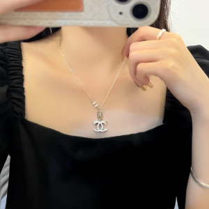 Replica Womens Jewelry Chanel CC Logo Pendant Necklaces Silver A152PP180 AA183981