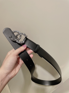 Replica Womens Belts Chanel CC Logo Black Leather Belt 30MM A175PP240 AA184628